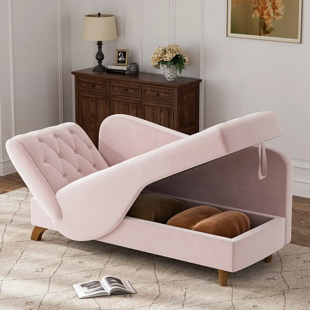 Velvet Storage Chaise Lounge Sofa – Adjustable - Image 2