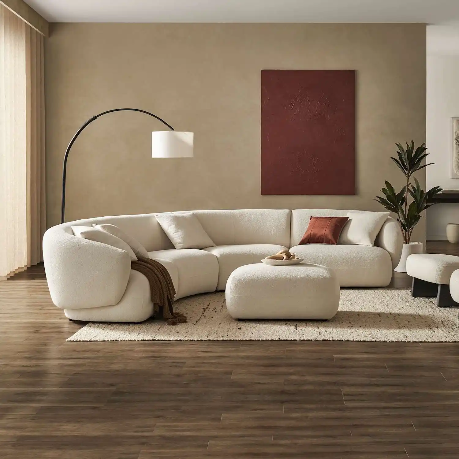 Auburn Curved L-Shape Sofa with Ottoman