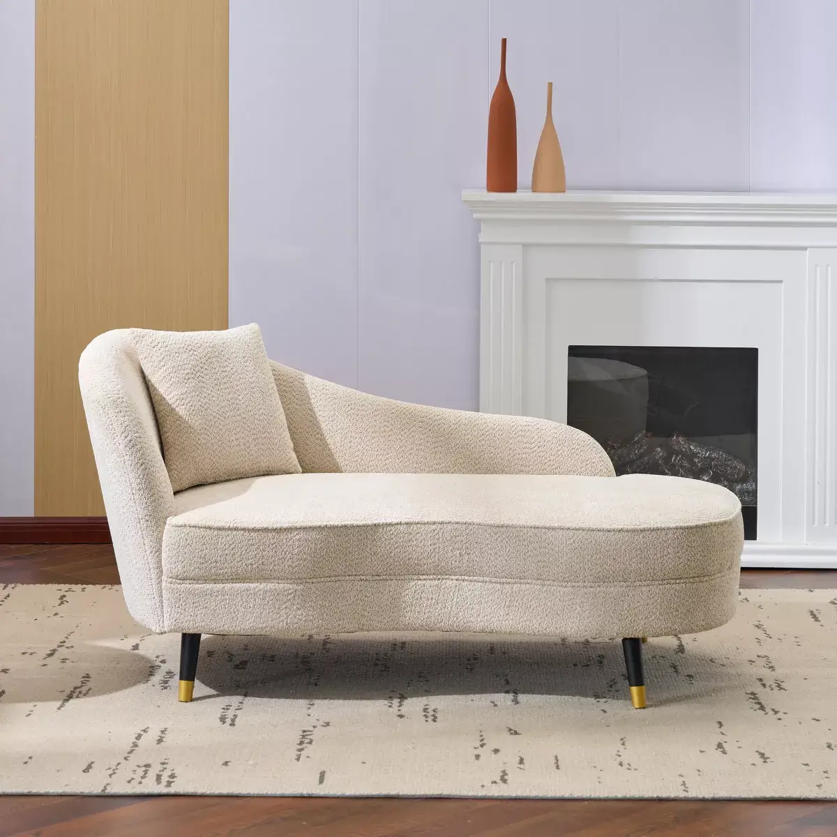 Modern Curved Chaise Lounge Sofa – Beige - Image 2