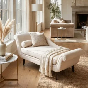 Mid-Century Tufted Chaise Lounge Sofa – Beige