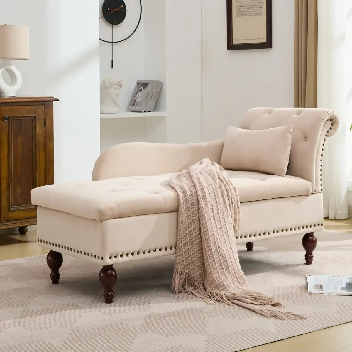 Velvet Tufted Storage Chaise Lounge Sofa
