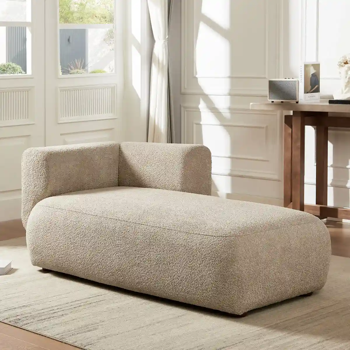 Modern Boucle Chaise Lounge Sofa – Camel - Image 3