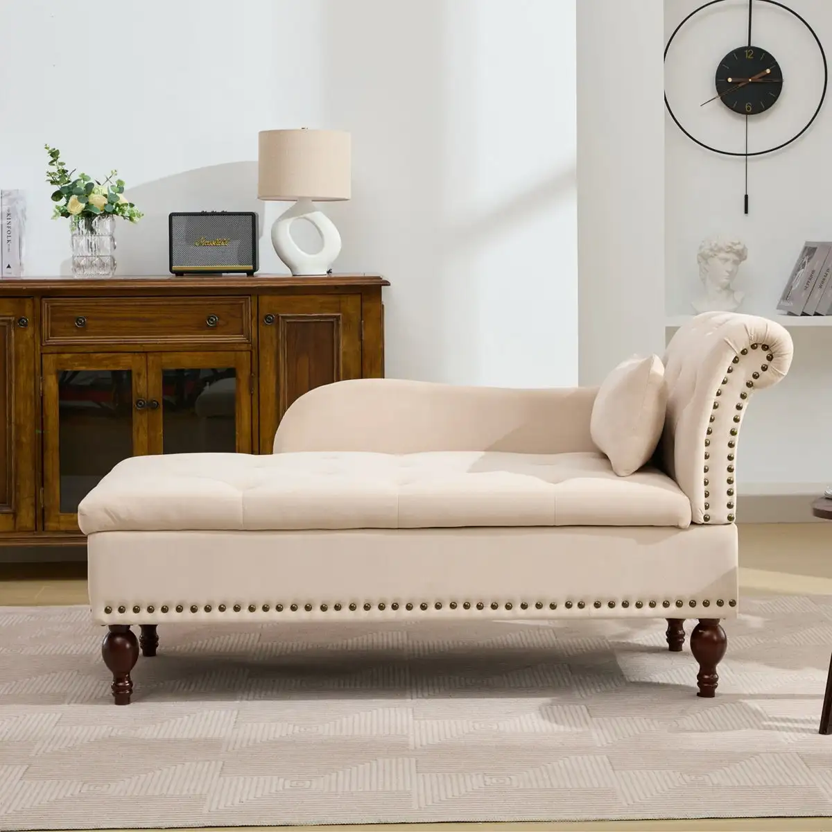 Velvet Tufted Storage Chaise Lounge Sofa - Image 3