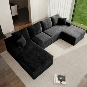 Black Corduroy Boneless Cloud U-Shaped Sectional