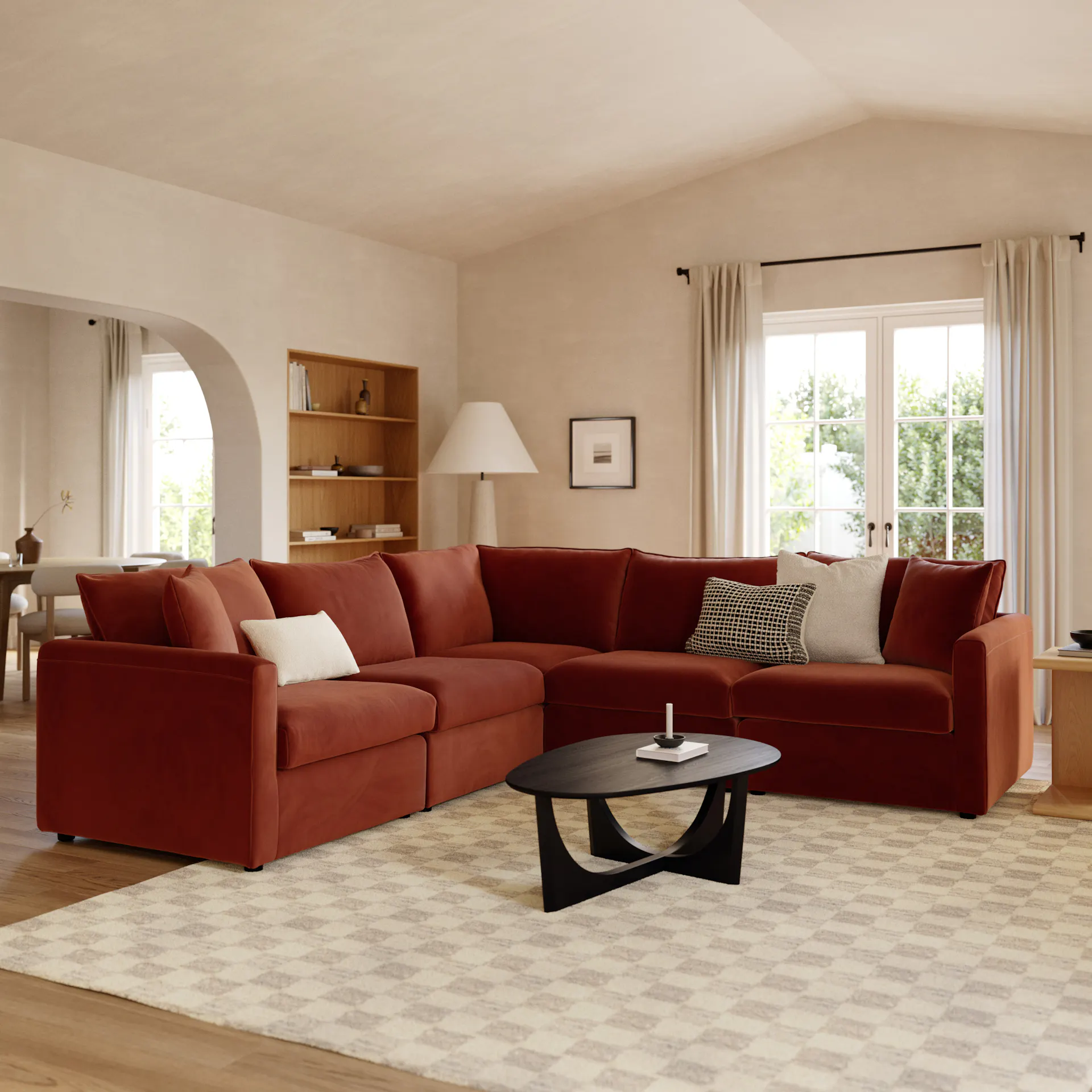 Lenae 106" Velvet Modular Corner Sectional - Hale Rust