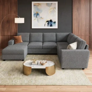Gray Polyester U-Shaped Modular Sectional