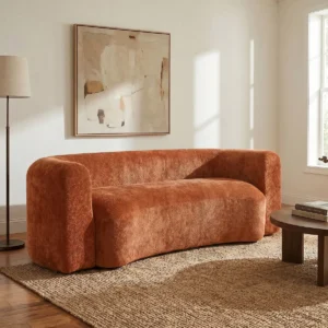 Modern Chenille Upholstered 3-Seater Curved Sofa