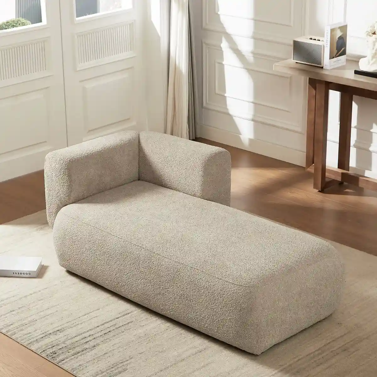 Modern Boucle Chaise Lounge Sofa – Camel