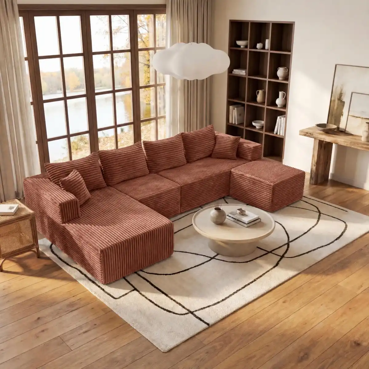U-Shaped Flannel Modular Sectional Sofa - Image 2