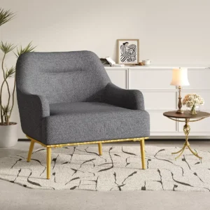 Sofa Chair with Curved Backrest and Gold Metal Legs