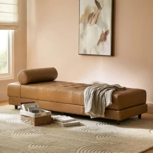 Tan Tufted Leather Chaise Lounge Sofa