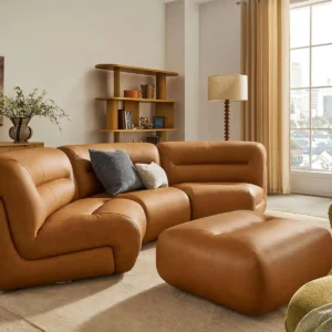 Tovi Curved Leather Sofa with Ottoman
