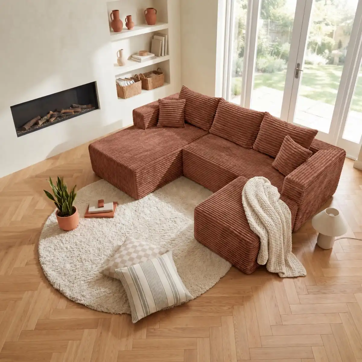 U-Shaped Flannel Modular Sectional Sofa - Image 3