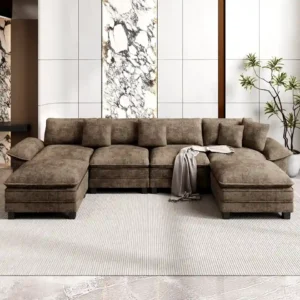 Brown Chenille Oversized U-Shaped Sectional Sofa